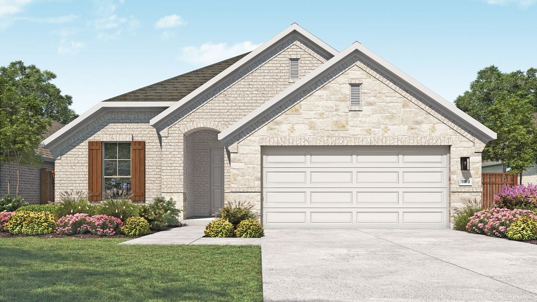 Representative exterior photo of a completed home built from the Palm by DRB Homes in Newhaven, Manor, TX (Image 19). Representative exterior photo of a completed home built from the Palm by DRB Homes in Newhaven, Manor, TX (Image 19).