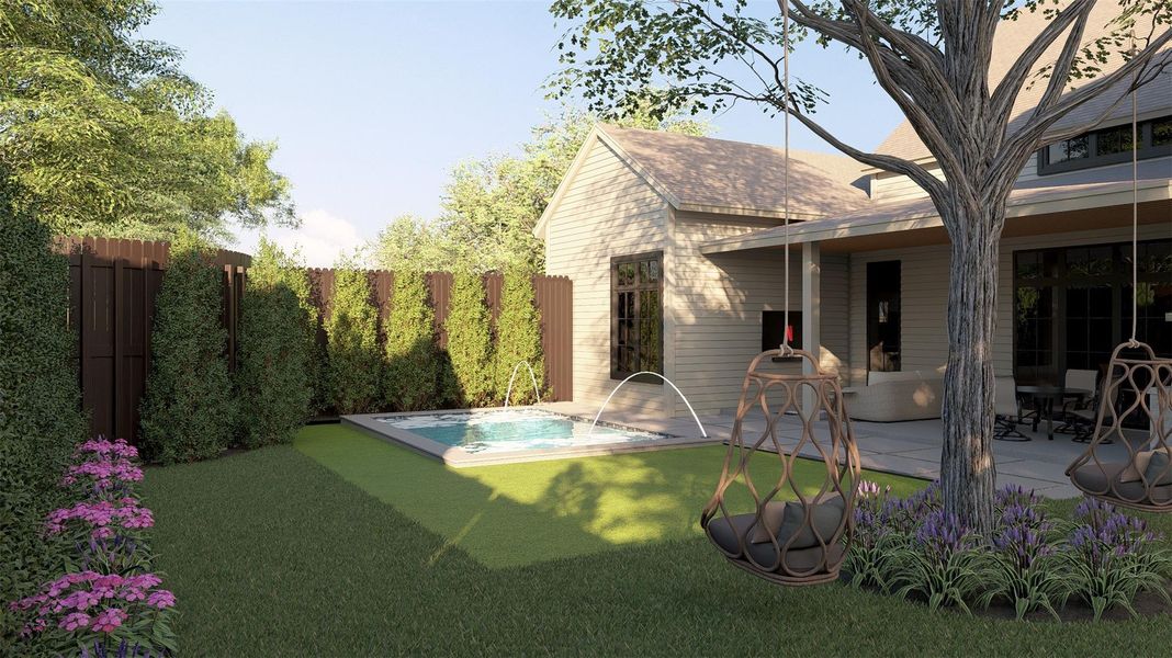 Rear view of property featuring a patio and a fenced backyard