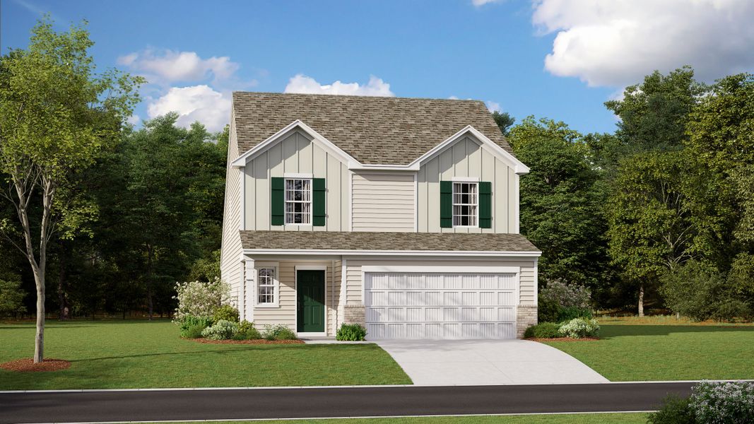 Front exterior of a new home in Bakers Creek, Kannapolis, NC, highlighting curb appeal (Image 1). Front exterior of a new home in Bakers Creek, Kannapolis, NC, highlighting curb appeal (Image 1).