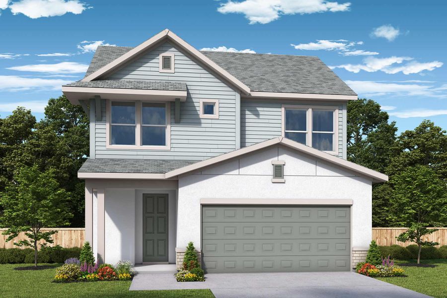 Front exterior of a new home in Chapel Crossings - Garden Series, Wesley Chapel, FL, highlighting curb appeal (Image 2). Front exterior of a new home in Chapel Crossings - Garden Series, Wesley Chapel, FL, highlighting curb appeal (Image 2).