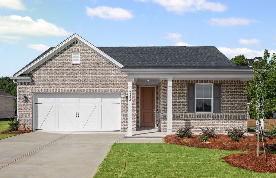 Front exterior of a new home in Overland, Locust Grove, GA, highlighting curb appeal (Image 2).