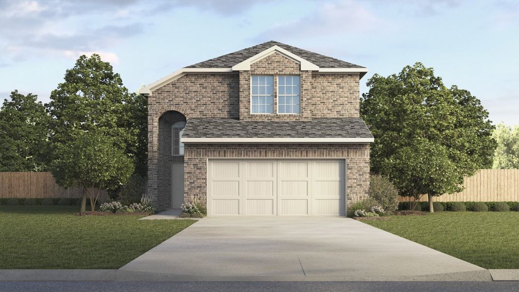 Front exterior of a new home in The Woods at Lindsey Place, Anna, TX, highlighting curb appeal (Image 1). Front exterior of a new home in The Woods at Lindsey Place, Anna, TX, highlighting curb appeal (Image 1).