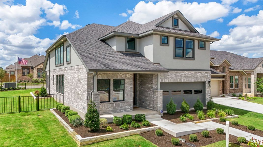 Front exterior of a new home in Nolina, Georgetown, TX, highlighting curb appeal (Image 28).