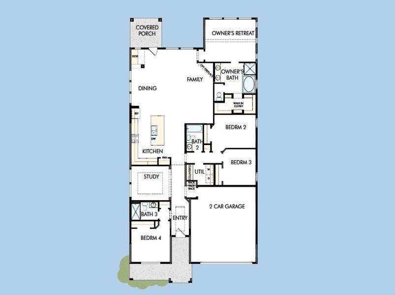 2D floor plan layout for the The Rose by David Weekley Homes in Windsong - Reserve Series, Boerne, TX (Image 3).
