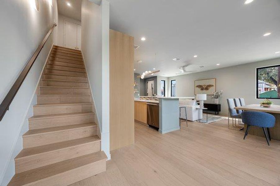 You wouldn't know if from the photo but... under these stairs is a large pantry and storage area. It will blow you away!