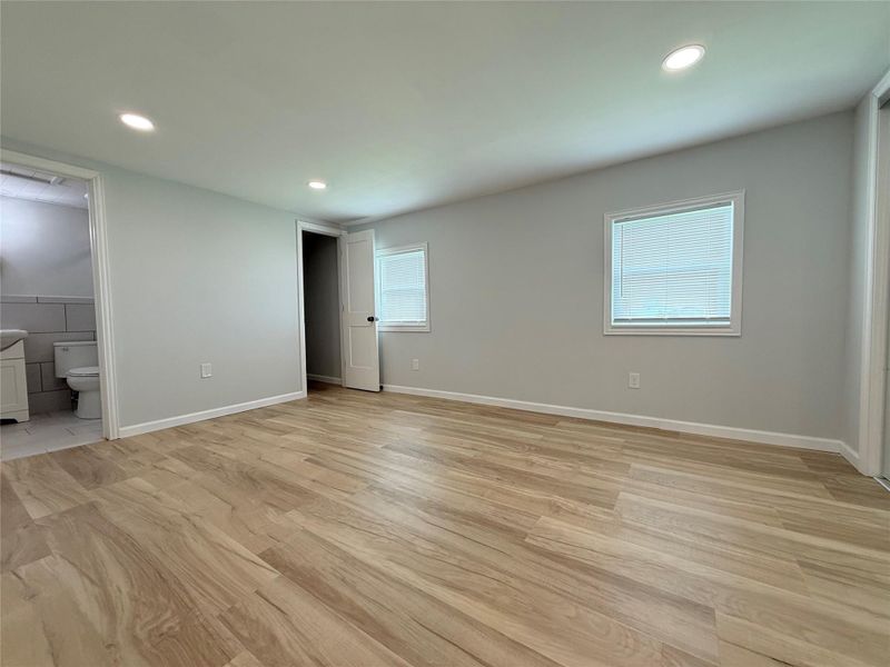 Master bedroom with two separate closets and master bath. Master bedroom with two separate closets and master bath.
