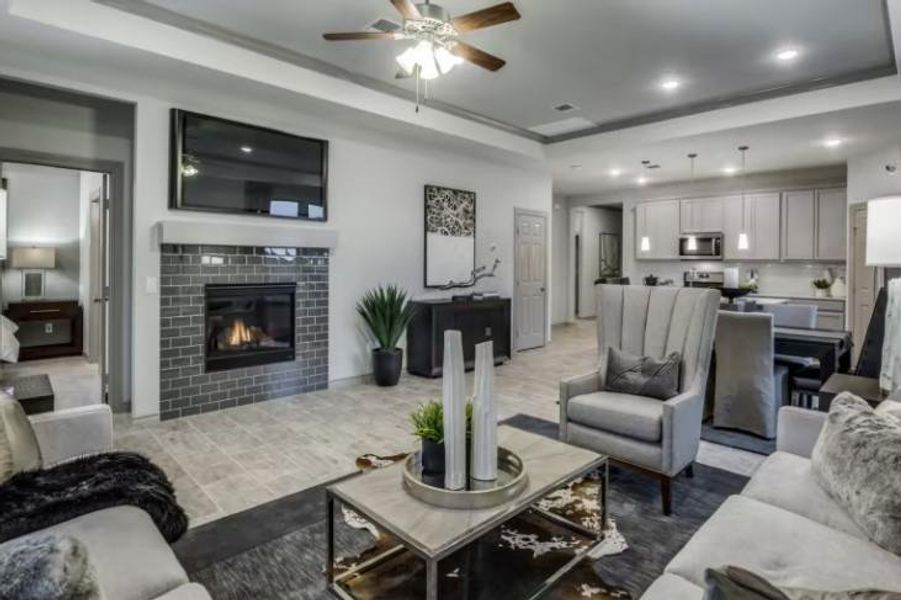 Photo of Pulte model home with same floor plan, not of actual home listed.