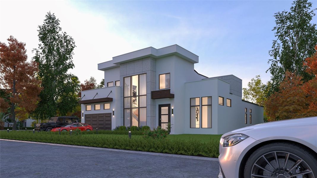 Stunning contemporary front elevation featuring a dramatic double-height glass entry, clean rooflines, and a seamless three-car garage. Designer lighting and architectural symmetry create show-stopping curb appeal in the heart of Memorial West. Stunning contemporary front elevation featuring a dramatic double-height glass entry, clean rooflines, and a seamless three-car garage. Designer lighting and architectural symmetry create show-stopping curb appeal in the heart of Memorial West.