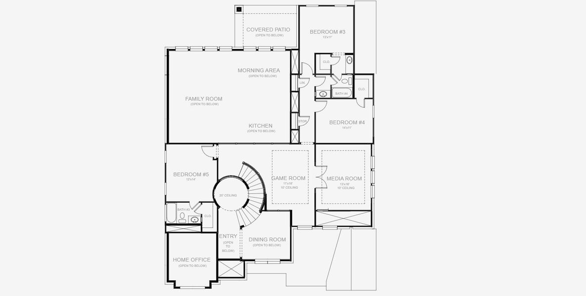 2D floor plan layout for the 3800W by Perry Homes in Lakes of Cane Island, Katy, TX (Image 4).
