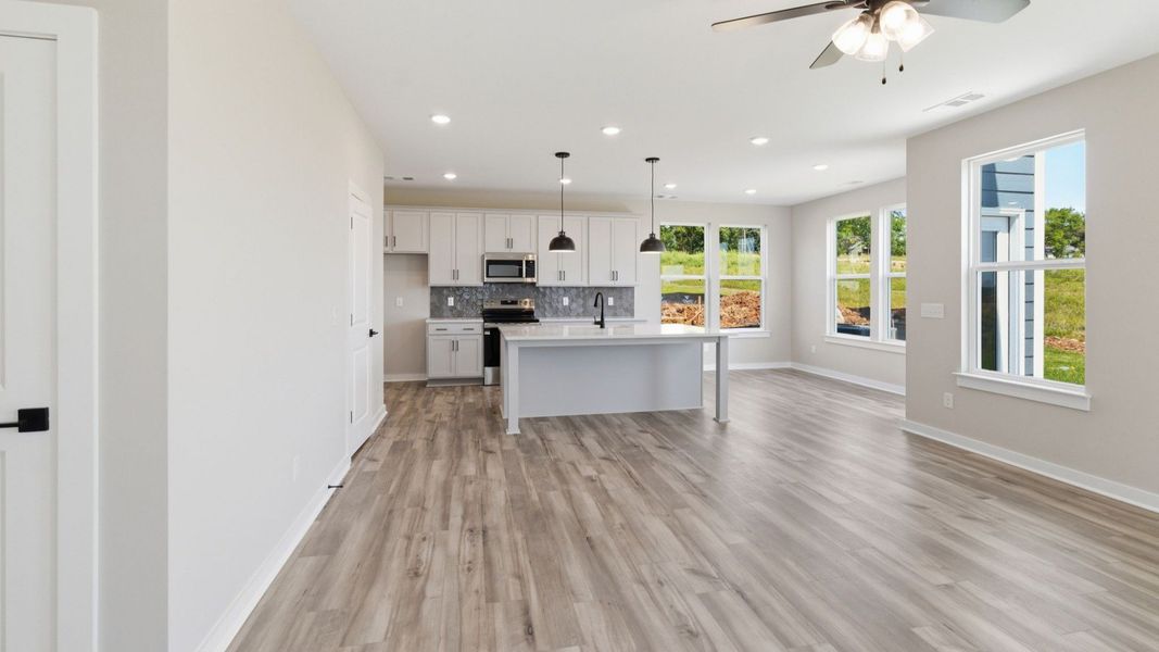 View of gathering room and kitchen