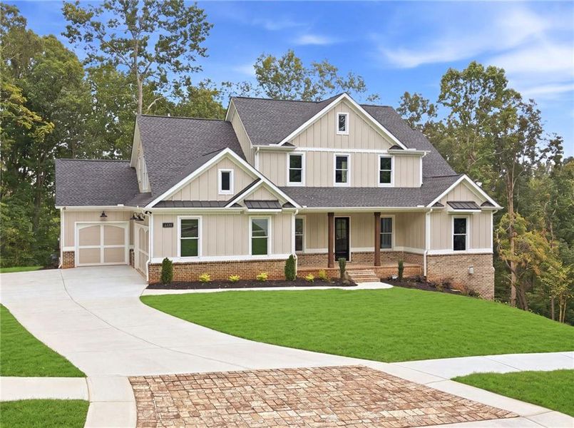 Front exterior of a new home in , Flowery Branch, GA, highlighting curb appeal (Image 28).