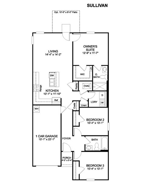 2D floor plan layout for the Sullivan by D.R. Horton in Crescent Ridge, Niota, TN (Image 3).