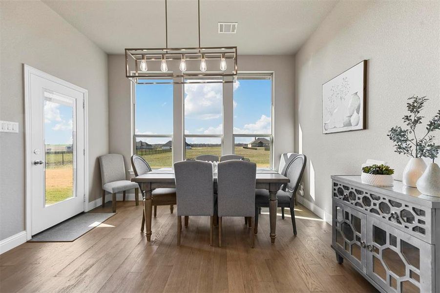 Dining room with hardwood / wood-style floors and a wealth of natural light