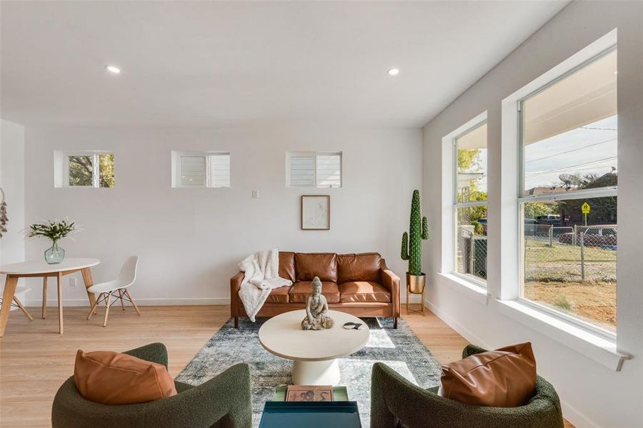 Living room featuring light wood-type flooring