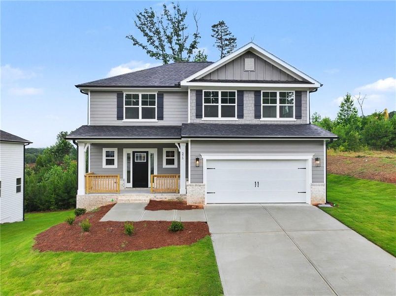 Front exterior of a new home in Thunder Ridge, Dawsonville, GA, highlighting curb appeal (Image 27).