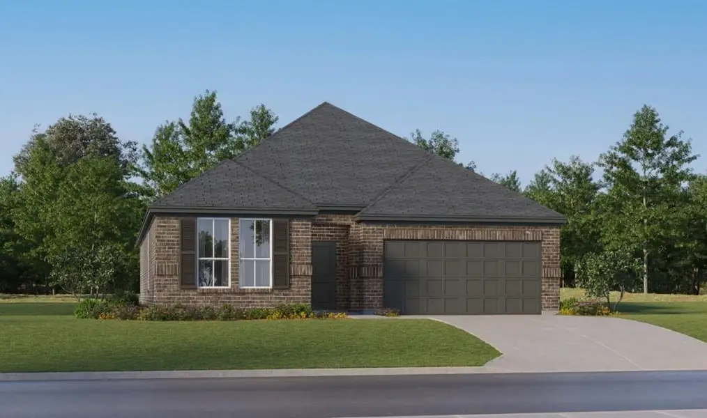 Front exterior of a new home in Canterra Creek: Classic Collection, Rosharon, TX, highlighting curb appeal (Image 1).