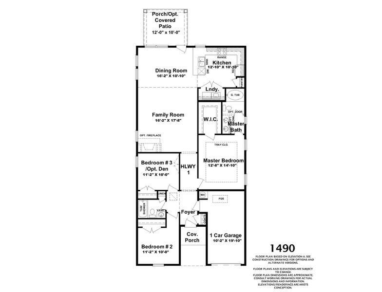 2D floor plan layout for the 1490 Plan by Ivey Homes in Forrest Bluff, North Augusta, SC (Image 3). 2D floor plan layout for the 1490 Plan by Ivey Homes in Forrest Bluff, North Augusta, SC (Image 3).