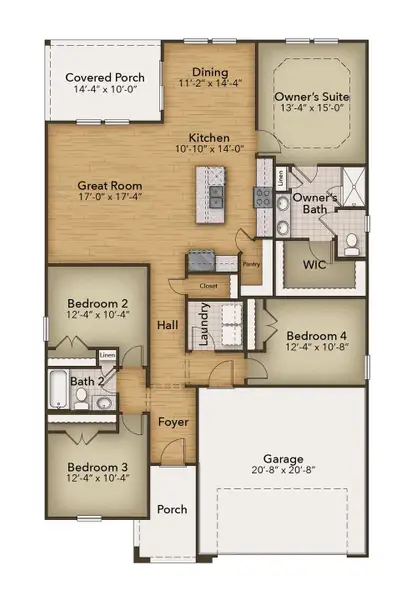 2D floor plan layout for the The Redbud by Chesapeake Homes in Traditions at Carolina Forest, Myrtle Beach, SC (Image 5). 2D floor plan layout for the The Redbud by Chesapeake Homes in Traditions at Carolina Forest, Myrtle Beach, SC (Image 5).