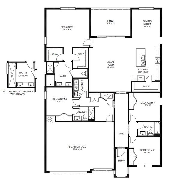 2D floor plan layout for the Fraser by D.R. Horton in Capistrano, Cutler Bay, FL (Image 3).