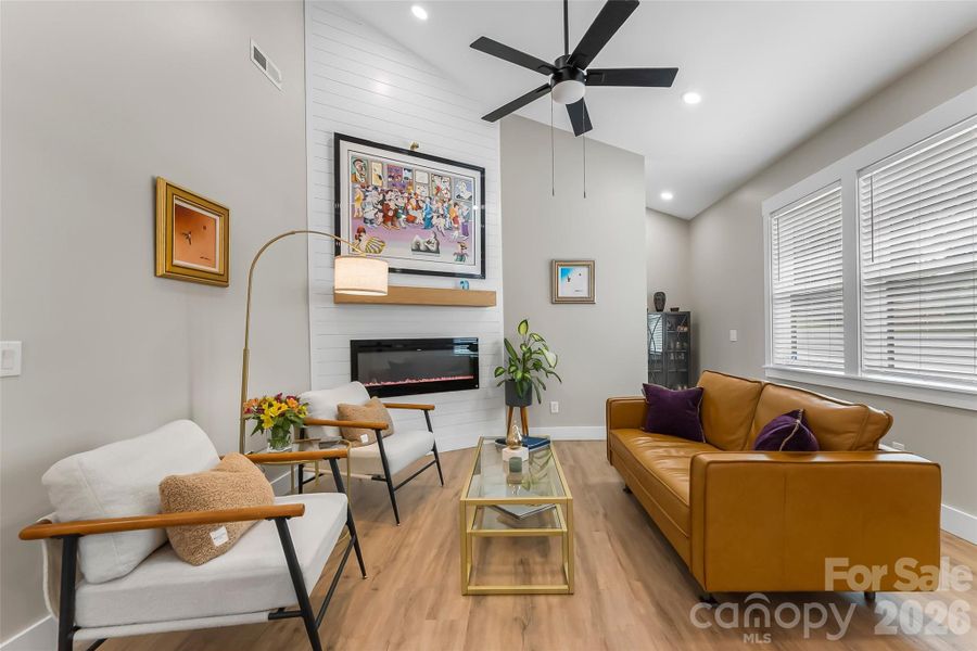 open concept Livingroom with electric fireplace/heater