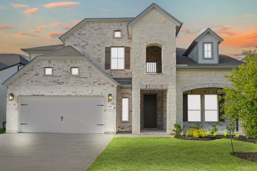 Front exterior of a new home in Morton Creek Ranch, Katy, TX, highlighting curb appeal (Image 18). Front exterior of a new home in Morton Creek Ranch, Katy, TX, highlighting curb appeal (Image 18).