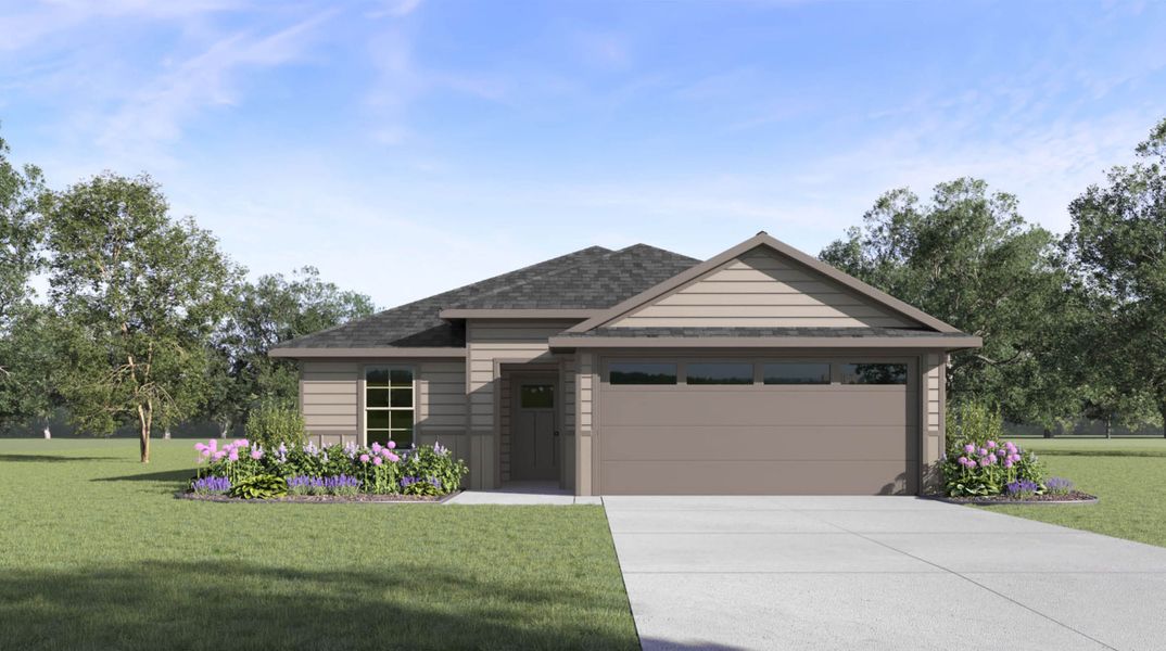 Front exterior of a new home in Saratoga Crossing, Corpus Christi, TX, highlighting curb appeal (Image 1).