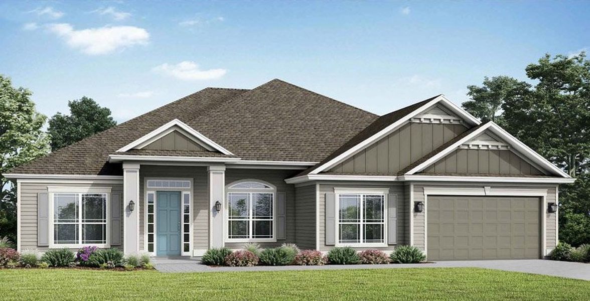 Representative exterior photo of a completed home built from the Bridgecreek by SEDA New Homes in Edwards Creek Estates, Jacksonville, FL (Image 4). Representative exterior photo of a completed home built from the Bridgecreek by SEDA New Homes in Edwards Creek Estates, Jacksonville, FL (Image 4).