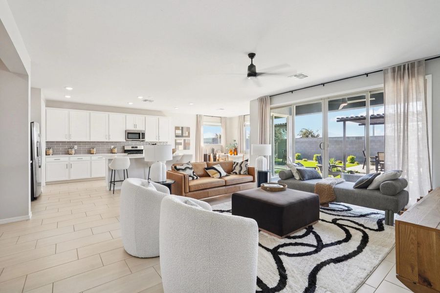 Great room, kitchen and dining Great room, kitchen and dining