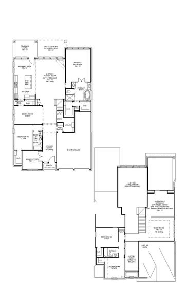 2D floor plan layout of this home in Lariat 60', Liberty Hill, TX (Image 2).