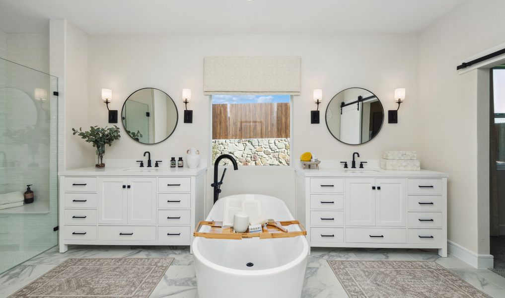 Primary bath with dual vanities