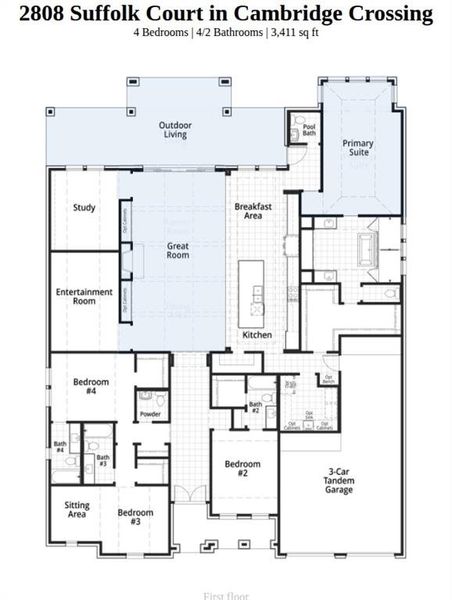 2D floor plan layout of this home in Cambridge Crossing, Celina, TX (Image 4).