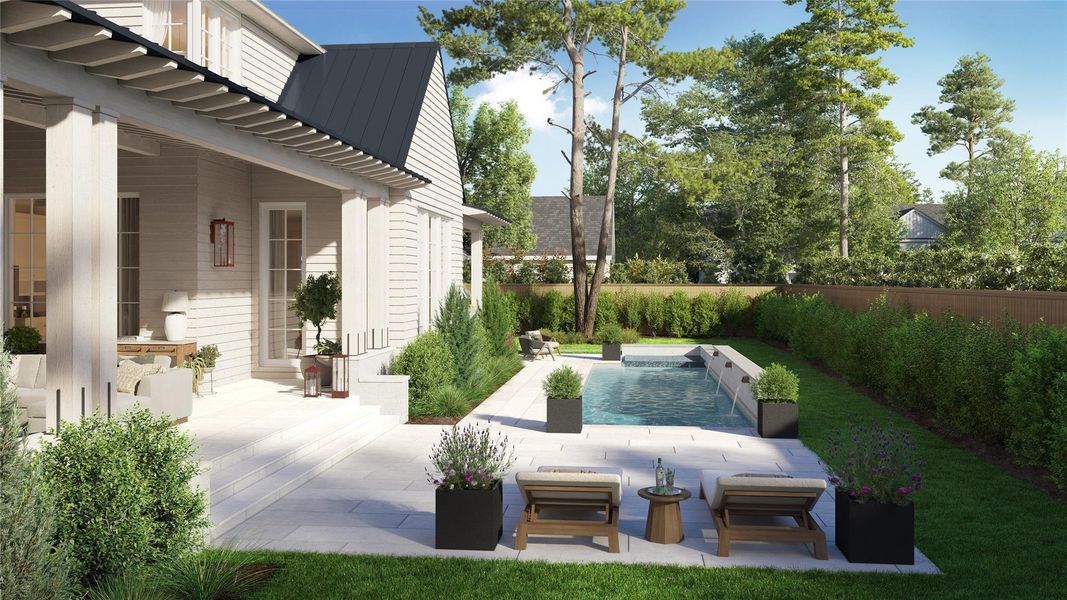 *Digital rendering showing possible pool placement. Backyard does not currently include a pool.