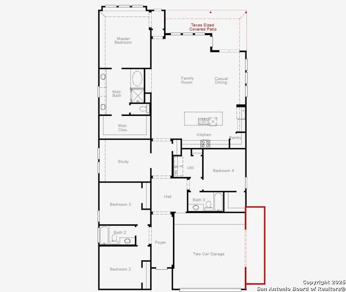 2D floor plan layout of this home in Megan's Landing 50', Castroville, TX (Image 4).