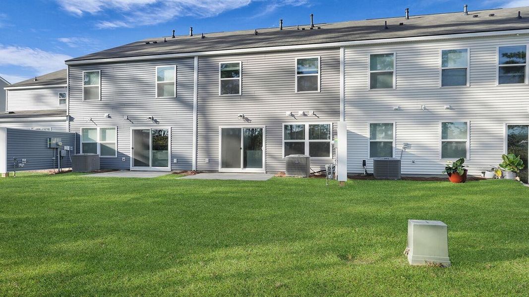 Exterior details and patio area of a home in Pine Hills Townhomes at Cane Bay, Summerville (Image 22).