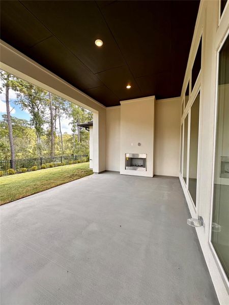 Outdoor fireplace on the covered retreat Outdoor fireplace on the covered retreat