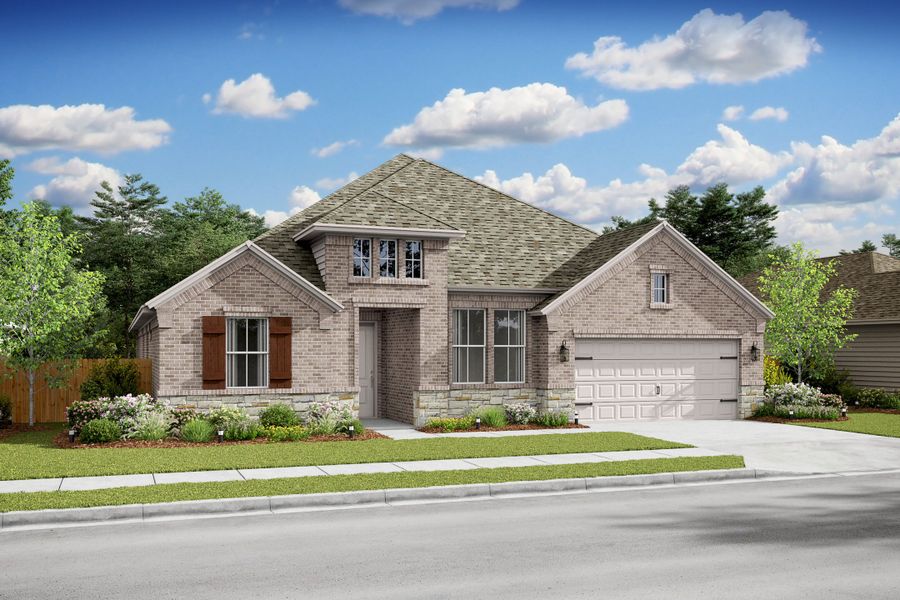 Representative exterior photo of a completed home built from the Glasgow by K. Hovnanian® Homes in Timberbrook, Justin, TX (Image 2). Representative exterior photo of a completed home built from the Glasgow by K. Hovnanian® Homes in Timberbrook, Justin, TX (Image 2).