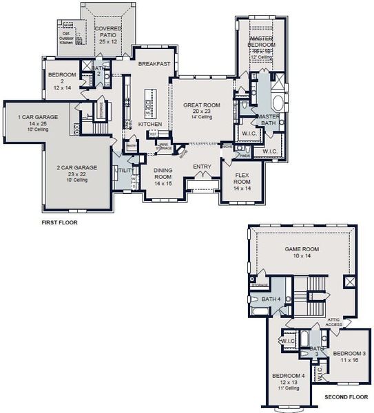 2D floor plan layout for the Mitchell by Sitterle Homes in Enchanted Bluff, Garden Ridge, TX (Image 3).