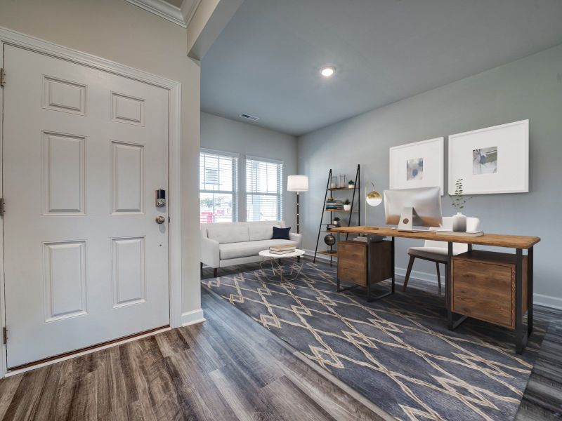 Right off the foyer, useful flex space can be made into an office. Right off the foyer, useful flex space can be made into an office.