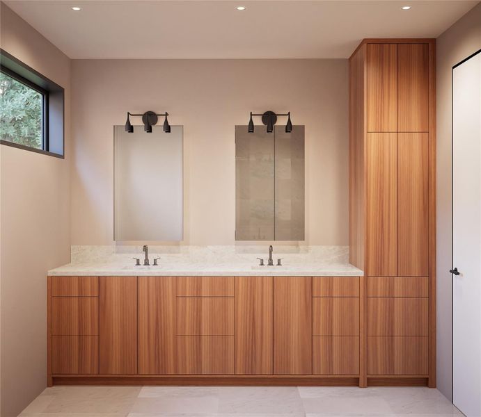Bathroom with double vanity and recessed lighting Bathroom with double vanity and recessed lighting