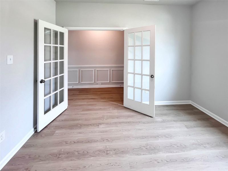 The Kettering II- Study with French doors. Home under construction. Sample floor plan photo used for illustrative purposes only. Upgrades, selections options, windows and colors may vary. The Kettering II- Study with French doors. Home under construction. Sample floor plan photo used for illustrative purposes only. Upgrades, selections options, windows and colors may vary.