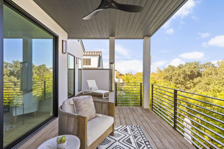 Balcony featuring a ceiling fan Balcony featuring a ceiling fan