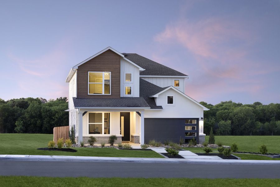 Representative exterior photo of a completed home built from the Quinley by Scott Felder Homes in Prominence, San Antonio, TX (Image 21).