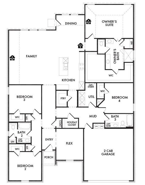 2D floor plan layout for the Hampton II by Impression Homes in Mountain Valley Lake, Burleson, TX (Image 3). 2D floor plan layout for the Hampton II by Impression Homes in Mountain Valley Lake, Burleson, TX (Image 3).