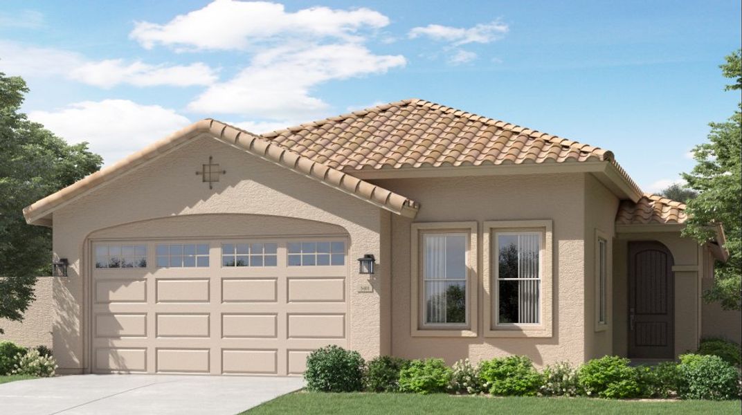 Front exterior of a home in the Asante: Discovery 2.1 & 2.13 community, located in Surprise, AZ (Image 4).