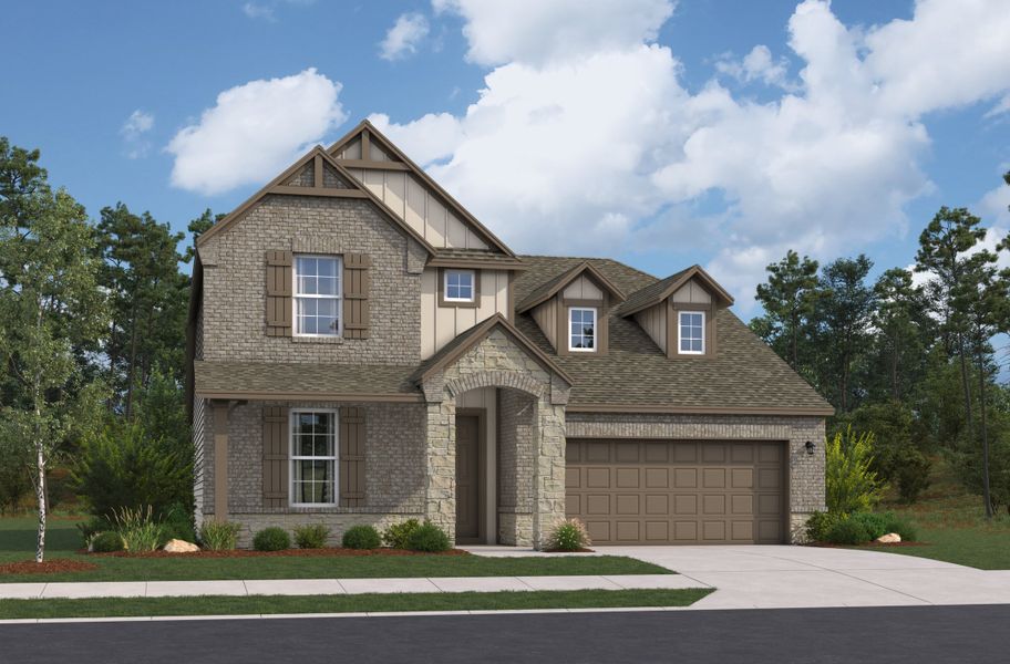 Representative exterior photo of a completed home built from the Cascade by Beazer Homes in Morgan Meadows, San Antonio, TX (Image 12). Representative exterior photo of a completed home built from the Cascade by Beazer Homes in Morgan Meadows, San Antonio, TX (Image 12).