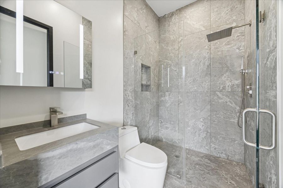 Exterior full size bathroom located on the first floor