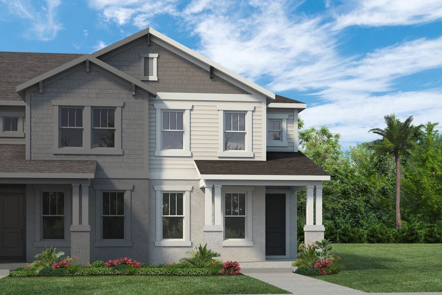 Representative exterior photo of a completed home built from the Franklin by Rockwell Homes in Harvest at Ovation - Townhomes, Winter Garden, FL (Image 36). Representative exterior photo of a completed home built from the Franklin by Rockwell Homes in Harvest at Ovation - Townhomes, Winter Garden, FL (Image 36).