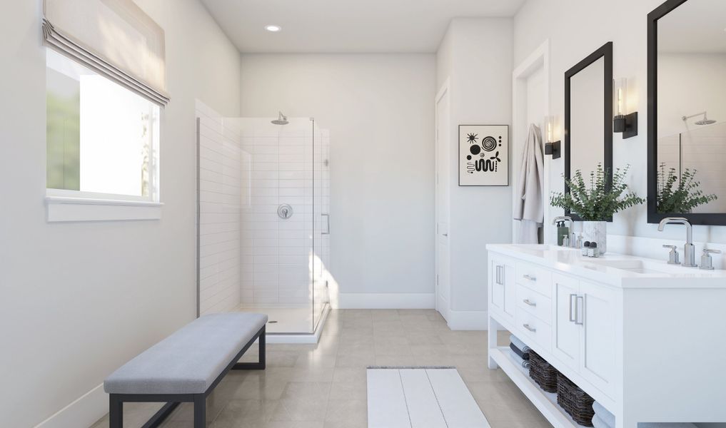 Primary bath with glass shower enclosure