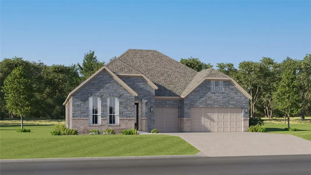 Front exterior of a new home in Lively Ranch, Georgetown, TX, highlighting curb appeal (Image 23). Front exterior of a new home in Lively Ranch, Georgetown, TX, highlighting curb appeal (Image 23).