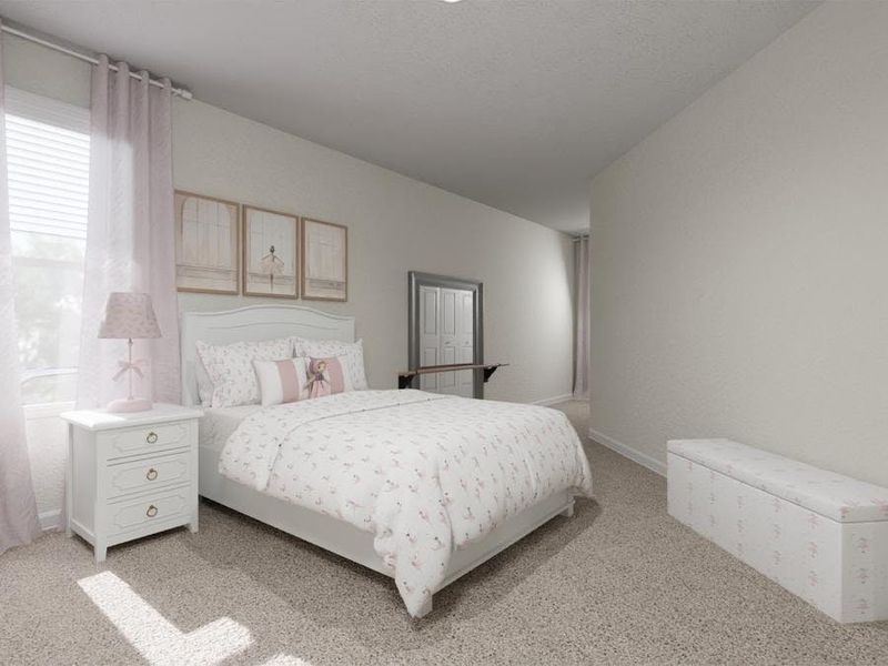 Large secondary bedrooms fit a queen-sized bed - Daisy townhome by Highland Homes  (Artist`s rendering)